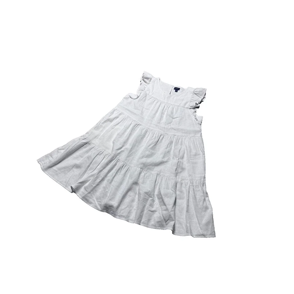 J.Crew Mini Dress Womens 12 White Linen Blend Tiered Ruffle Sleeveless Classic